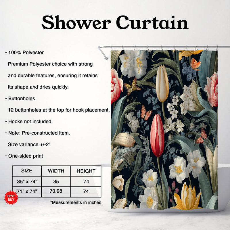 Rideau de douche standard 1 pièce New Dawn, H 74 po x l 71 po