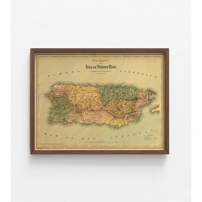 «Porto Rico 1886», carte antique de Porto Rico, affiche de carte de couloir rustique, œuvre de Porto Rico encadrée, entrée de style maison de campagne