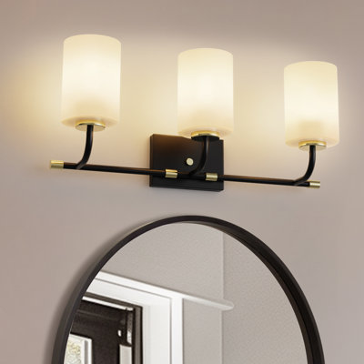 Guerriero Modern 3-Light Black And Gold Vanity Light With Frosted Glass Shades