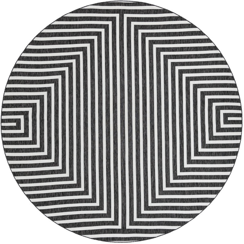 Tapis contemporain noir et blanc Odawa, Rond 12 pi