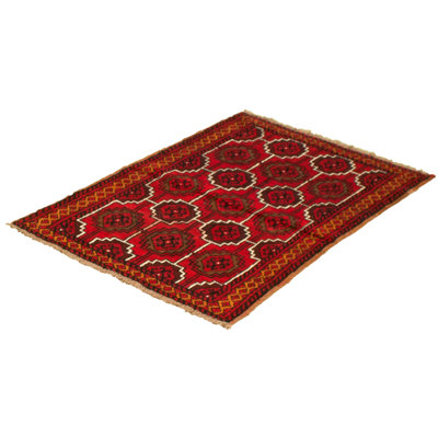 Tapis décoratif en laine rouge de conception unique noué à la main New Age 3 pi 5 po x 4 pi 11 po Bernold