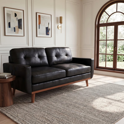 65" Mid-Century Leather Like Fabric Tufted Loveseat for Small Spaces and Office Receptions