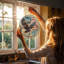 Aigle s'envolant au-dessus des points de repères américains en verre coloré pour décor de fenêtre-129205951