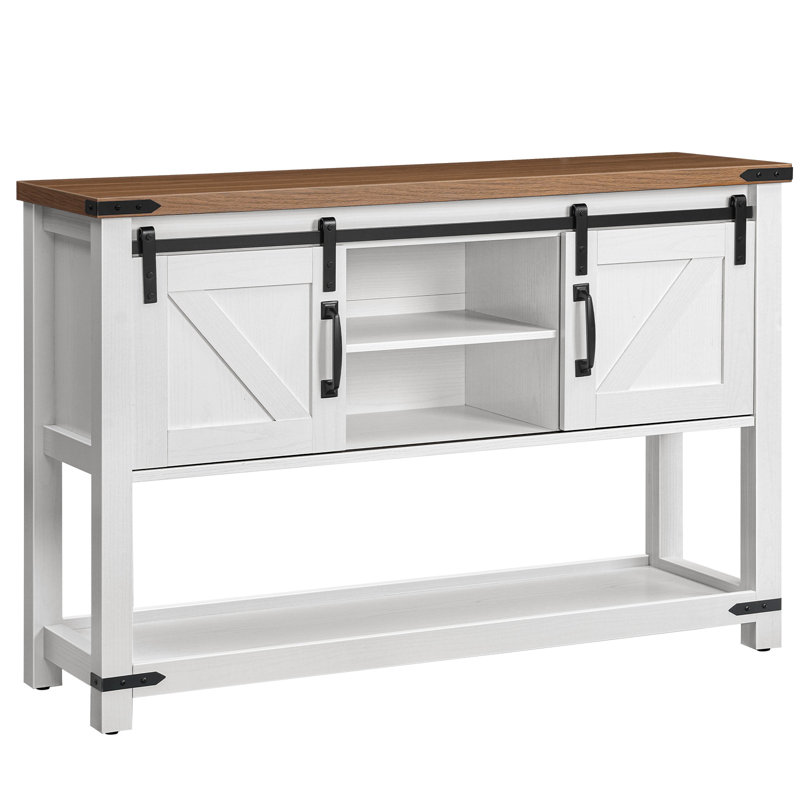 Ordonez 31.9"H  Narrow Sofa Console Table Foyer Table with Storage, Oak Brown Top/Antique White Base