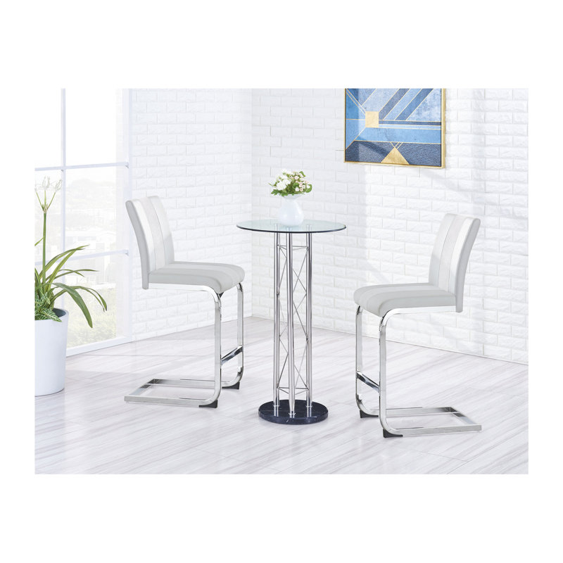 Table de bar, piédestal argenté et plateau rond en verre trempé, élément de design contemporain, assemblage facile, 25,7 po X P 39,86 H, 38,82 Lb, table noire avec plateau et base, décor moderne,