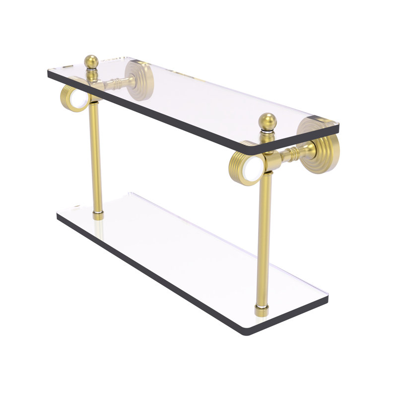 Jarrell 2 Piece Glass Tiered Shelf, Satin Brass, 5.12" H x 16" W x 9.3" D