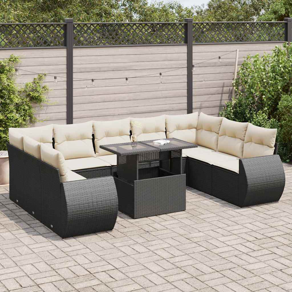 Vidaxl 10-Tlg. Garten-Sofagarnitur Mit Kissen Beige Poly Rattan