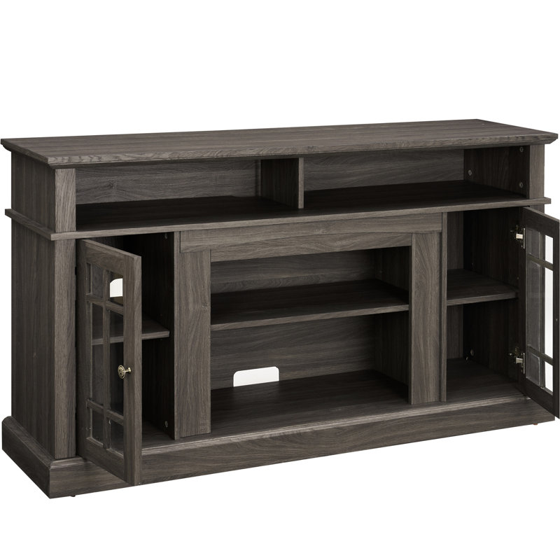 Meuble télé classique 65 po - Finition noyer foncé et rangement pour câbles, fentes de gestion, Noir / noyer foncé