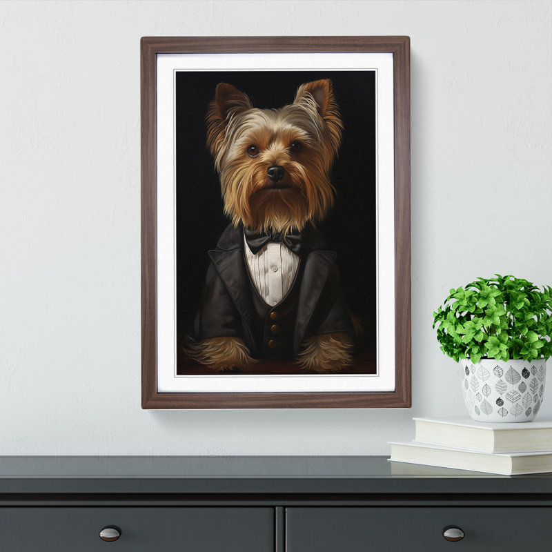 XYZ-FRM-V1223-1721 Yorkshire Terrier In A Suit Painting No.3 - Single Picture Frame Print on Wood, 34cm H x 25cm W x 2cm D