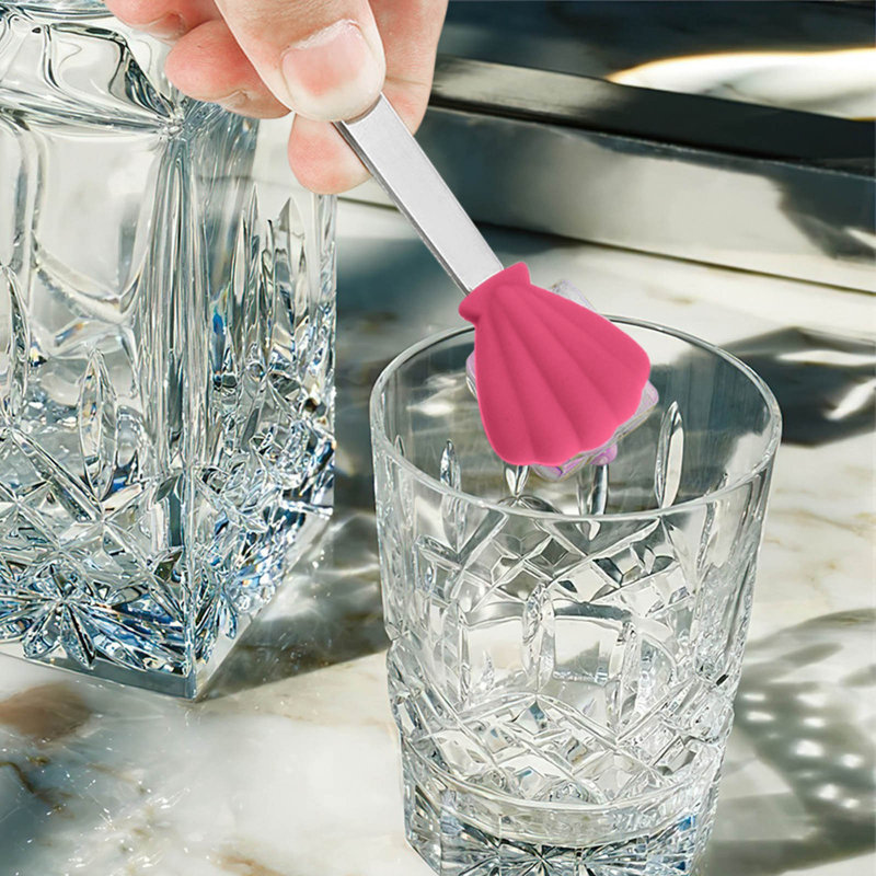 Veilleuse pinces en silicone en acier inoxydable Mini cubes de glace Pinces à café Pinces à nourriture, Hot Pink