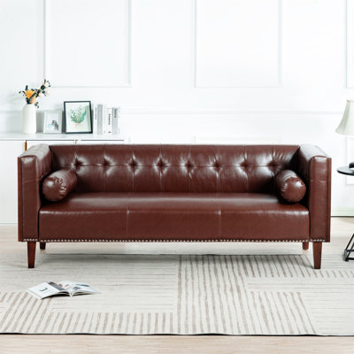 76.37"" Vegan Leather Rolled Arm Chesterfield Sofa -  Latitude RunÂ®, 62815951806045A9AC477960F5E8943D