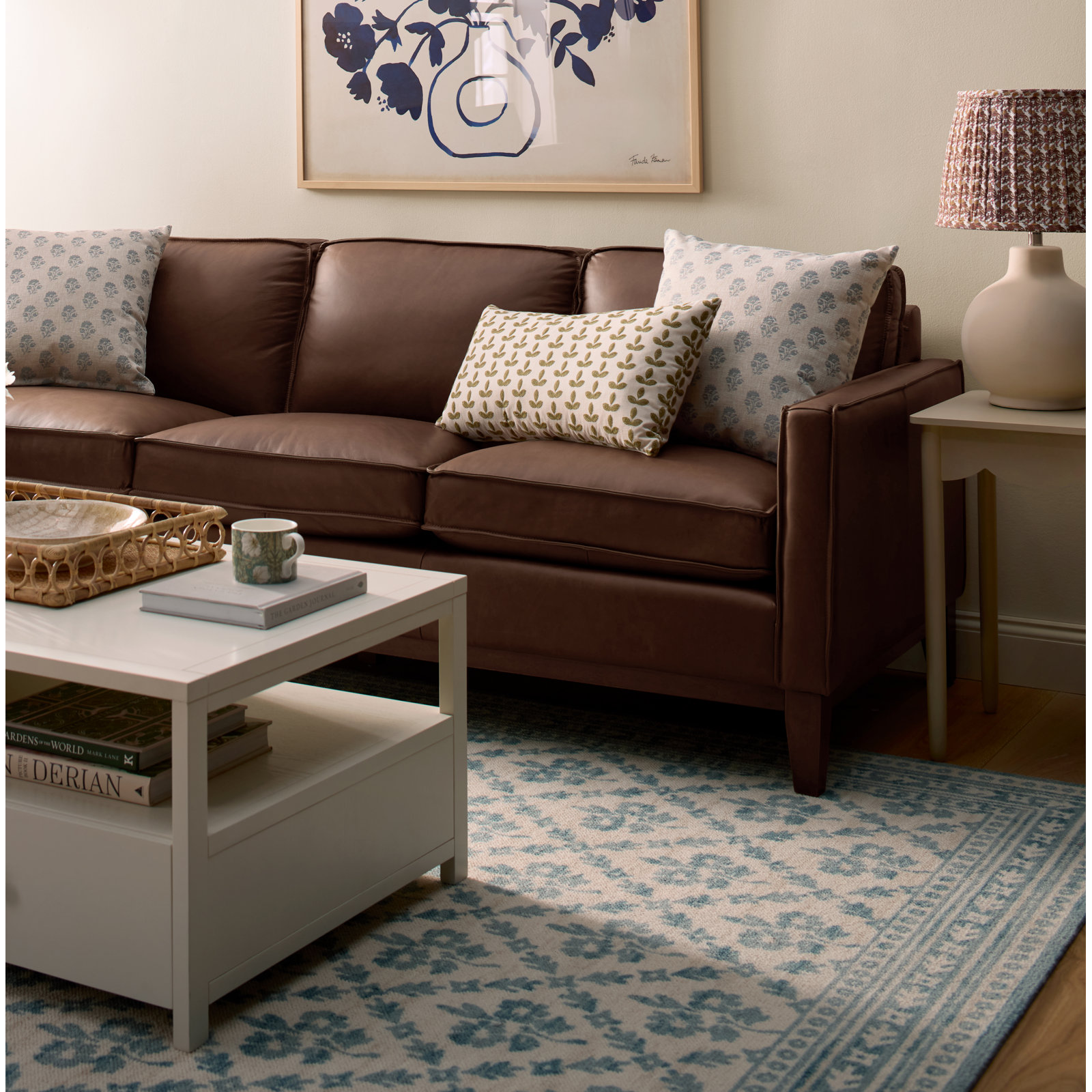 Anders Blue Floral Wool Rug, Rectangle 5'3" x 7'6"