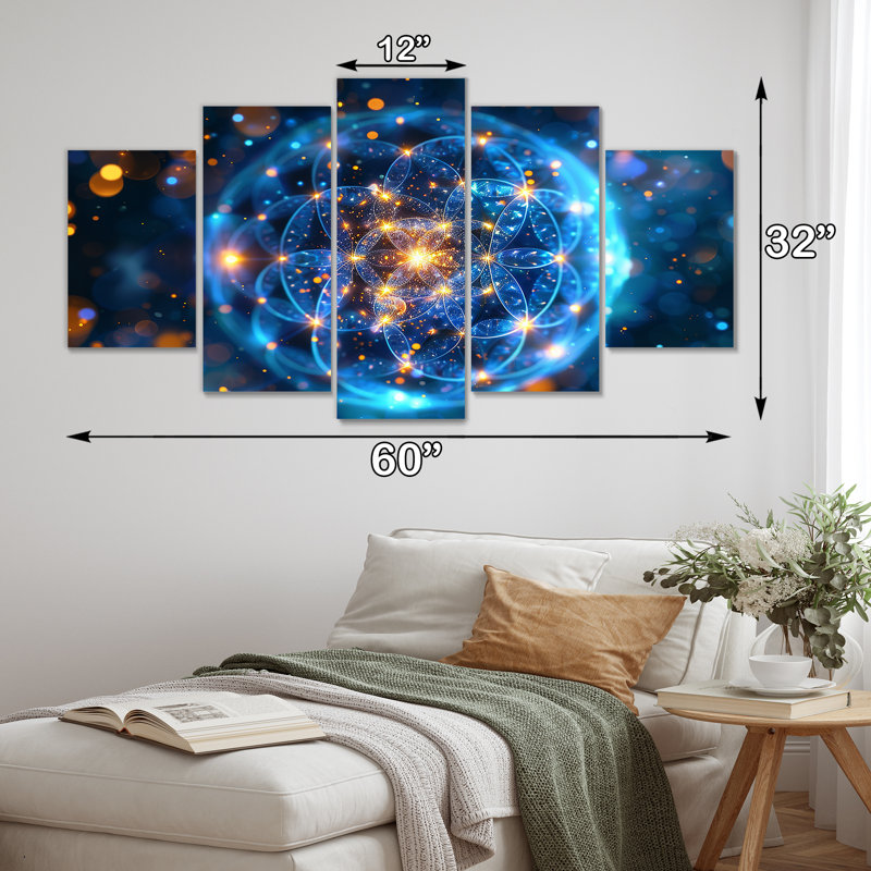 Art mural cosmique géométrique sacrée 5 pièces, H 32 po x l 60 po