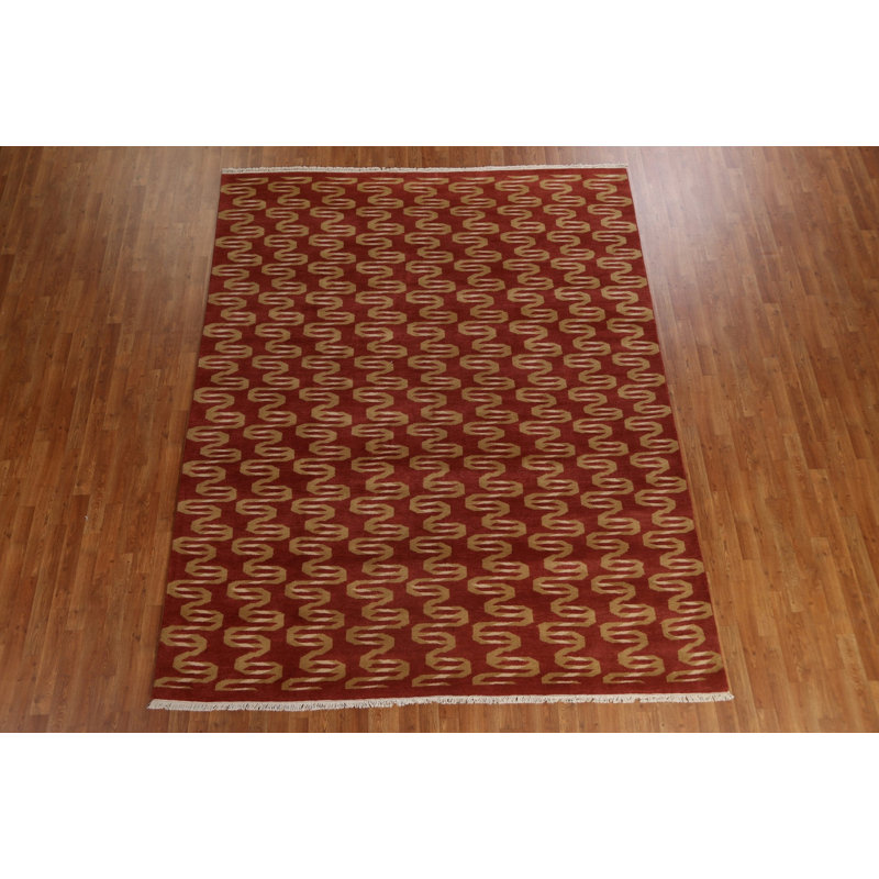 Tapis oriental géométrique en laine noué à la main 1 pi 10 po x 3 pi 8 po