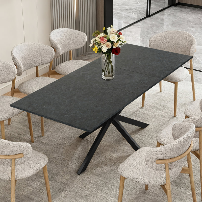 63"-78.7" Extendable Dining Table, Butterfly Leaf + Space-Saving , 6-10 Seat, Black Lava, Black, Black Lava