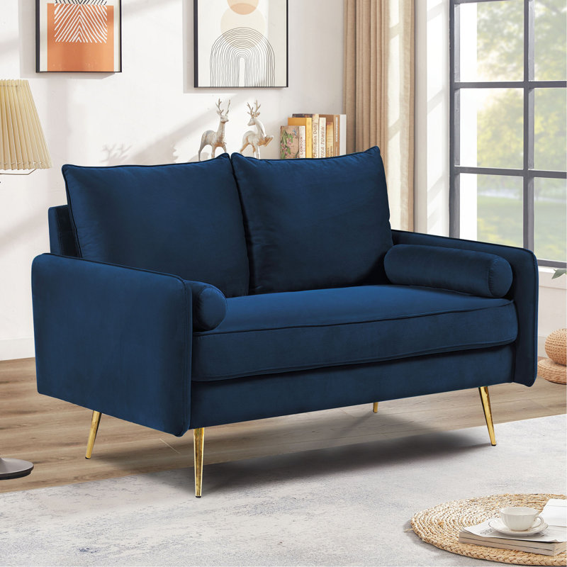 Canapé 2 places en velours Modern, Polyester bleu foncé