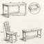 Ensemble de salle à manger 6 personnes Mid-Century avec tiroirs de rangement, 4 chaises et banc, blanc-890577381-890577383-890577378