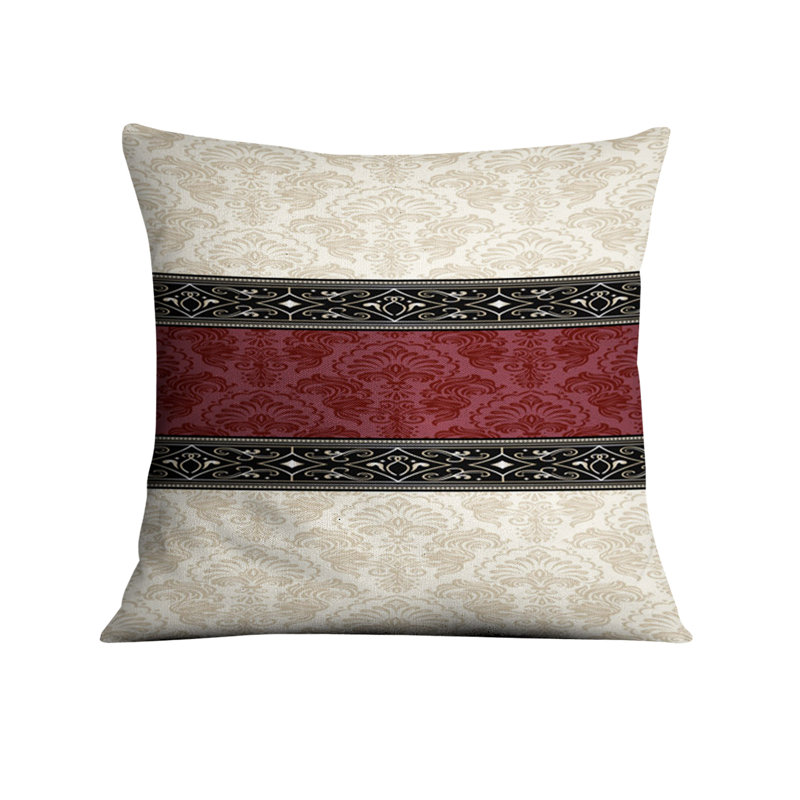 Throw Pillow Cover Only, H 16 po x l 16 po, Rouge / beige damassé 1