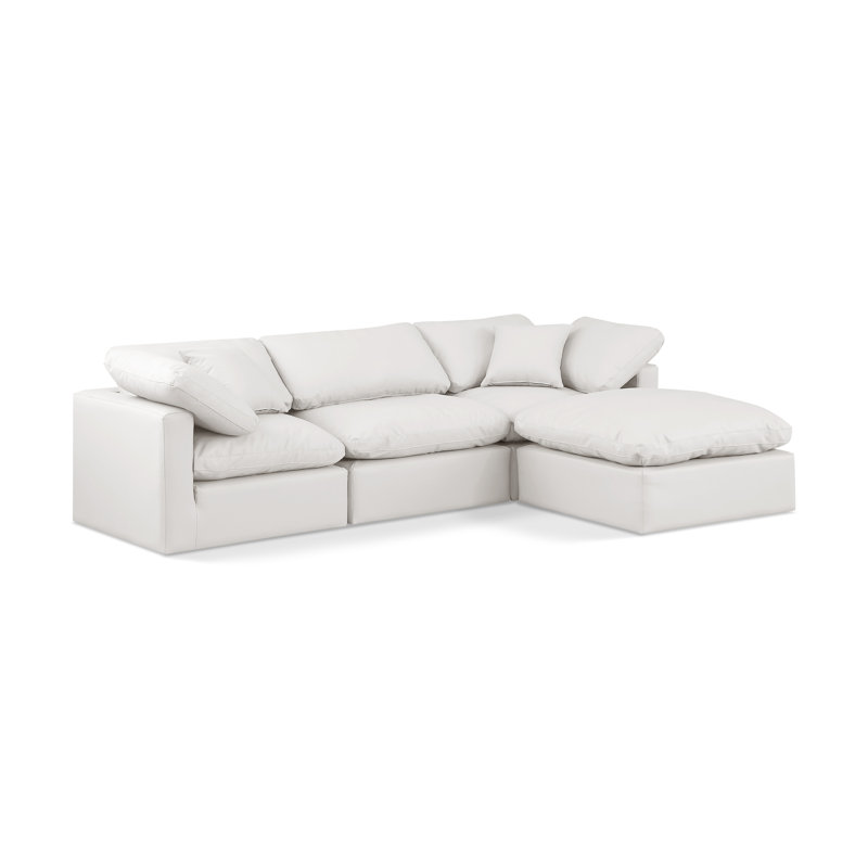 Itala Upholstered L-Shaped Sectional Reversible, Cream Vegan Leather