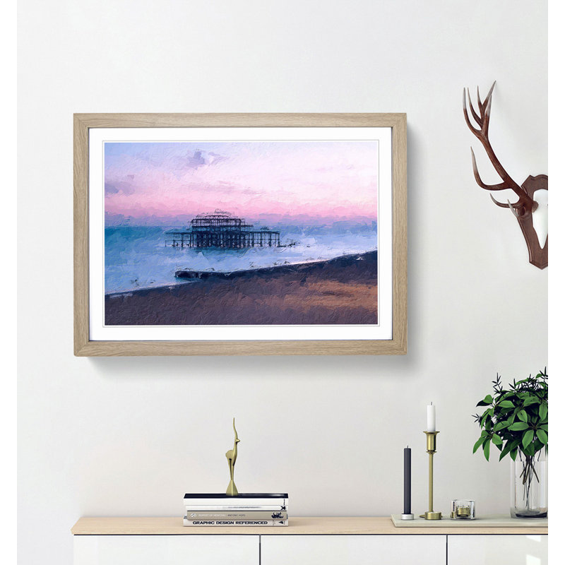 West Pier Brighton Beach in Abstract - Framed Print, 36cm H x 48cm W x 2cm D, Oak Framed