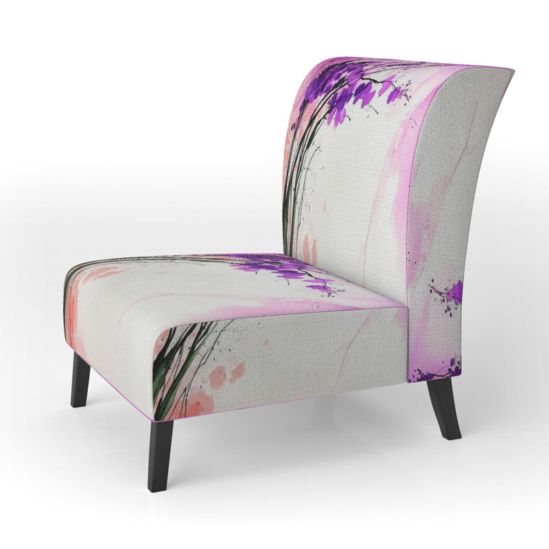 Fleurs abstraites - Fauteuil de chambre rembourré traditionnel, Mauve / Rose