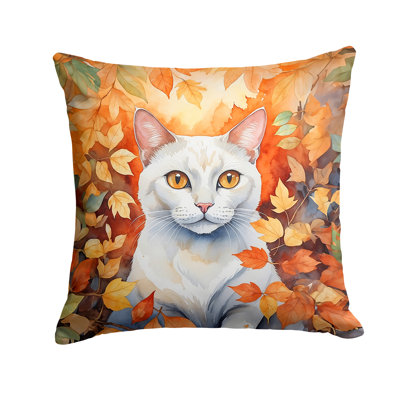 Khao Manee Cat in Fall Leaves Throw Pillow