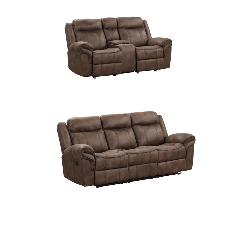 Ensemble de fauteuil inclinable manuel Arisa, similicuir brun, table d'appoint