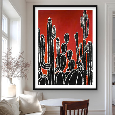 Cactus haut noir - reproduction encadrée rétro mat pour la décoration intérieure