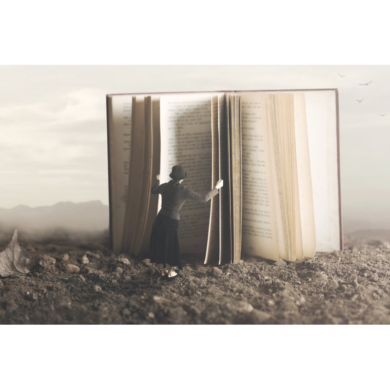 Woman Reading Giant Book - Wrapped Canvas Print, 51cm H x 76cm W x 3.8cm D