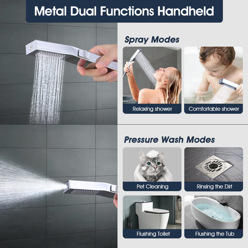 Adjustable Extension Arm Shower Head, Handheld Showerhead Rainfall Shower Head Combo
