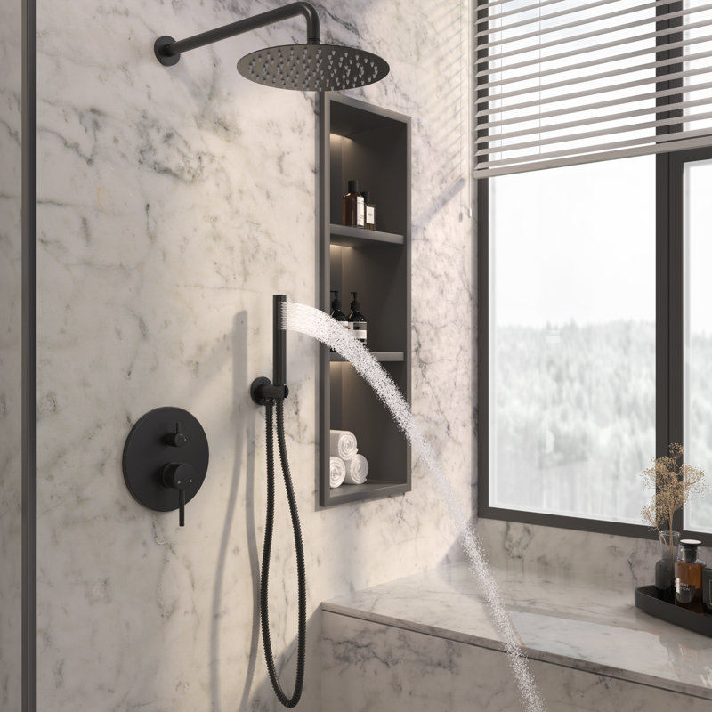 Matte Black Wall Mounted Rain Shower System with Handheld