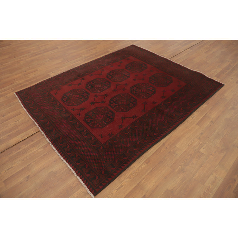 Tapis afghan oriental en laine rouge éléphant 5 x 6