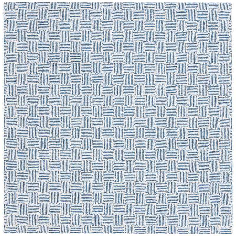 Tapis bleu marine / ivoire Micro-Loop 537, Carré 5 pi