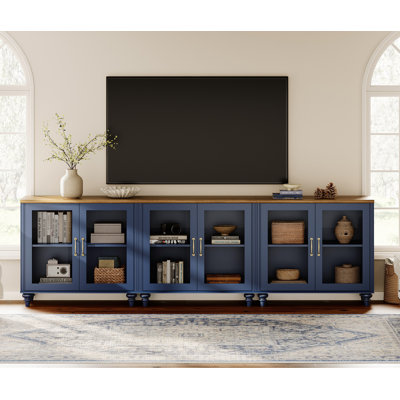 Glidewell 3 In 1 TV Stand With Glass Doors, Navy Blue