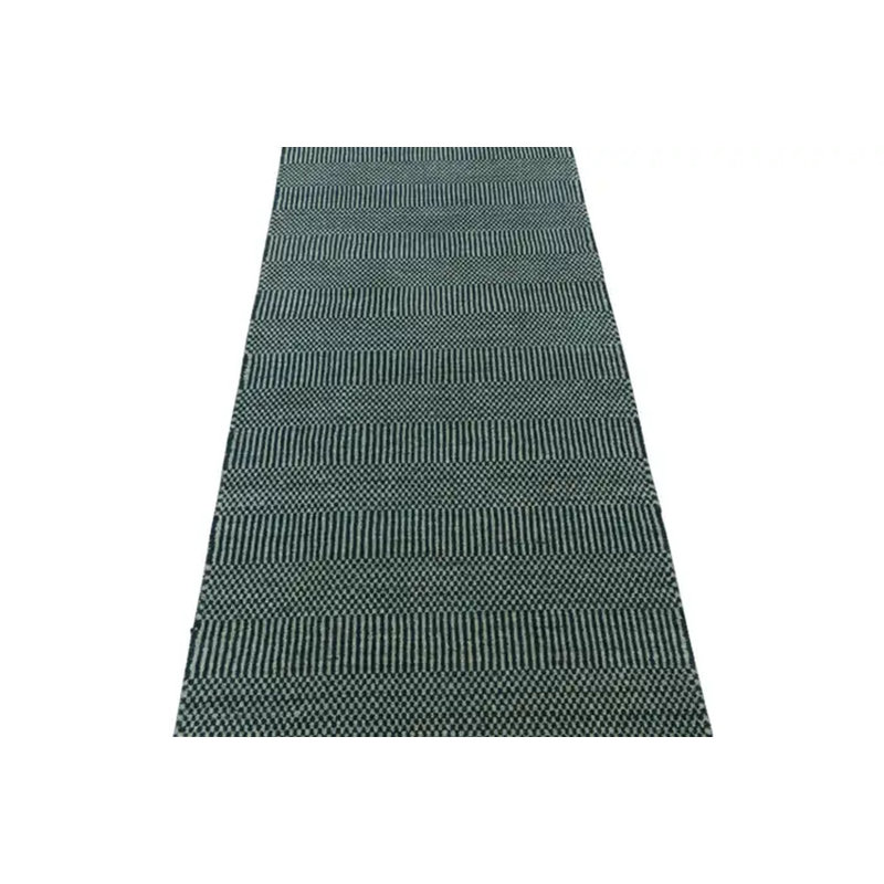 Rug & Kilim's Modern Runner In Blue And Cream With Stripes And Geometric Pattern, Runner 2'6" x 10'