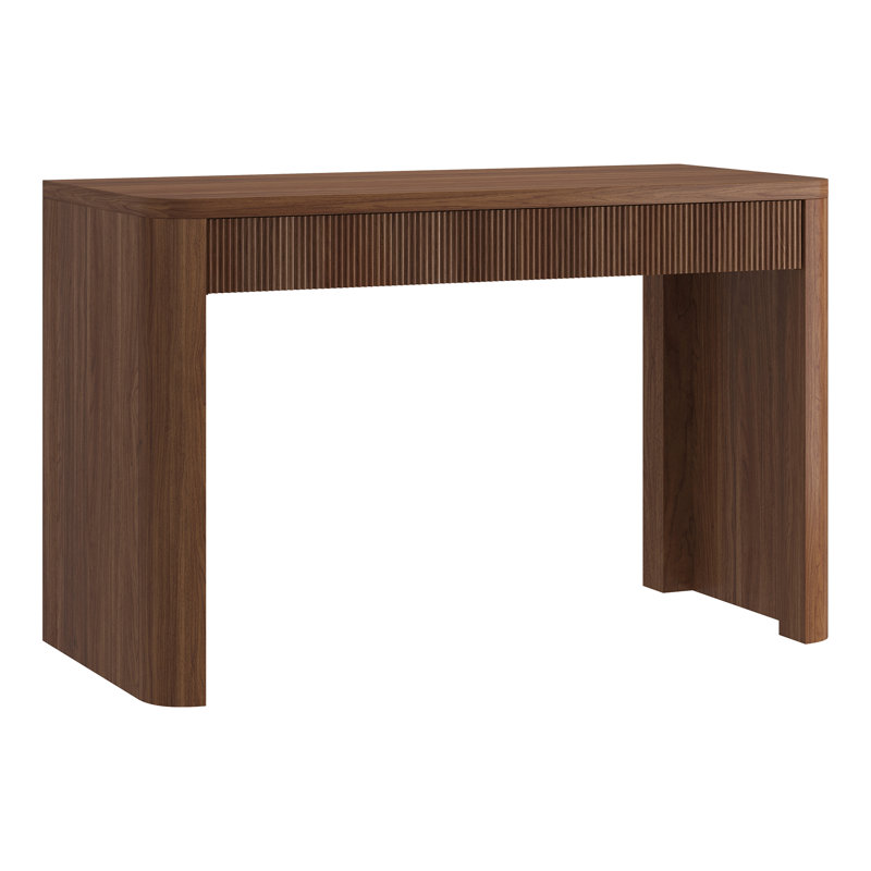 Palmera 47.5" Wide Rectangular Fluted Desk in Satin Walnut, Satin Walnut