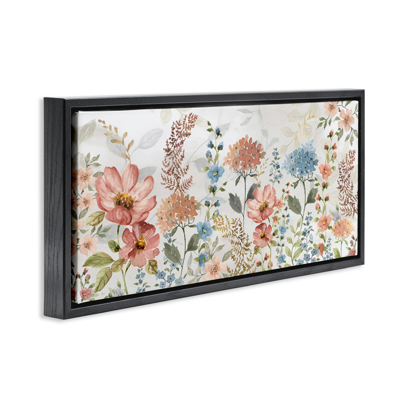 Pastel Spring Florals, 11" H x 25" W, Jet Black Floater Frame