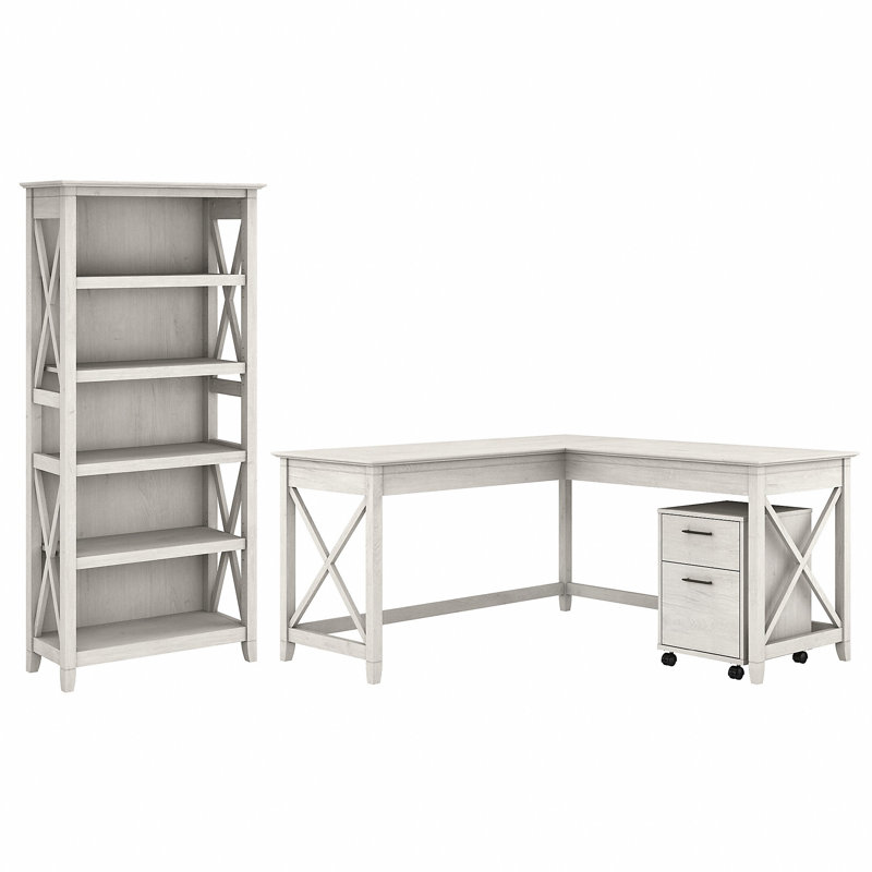Huckins 3 Piece Credenza Desk Office Set, Linen White Oak