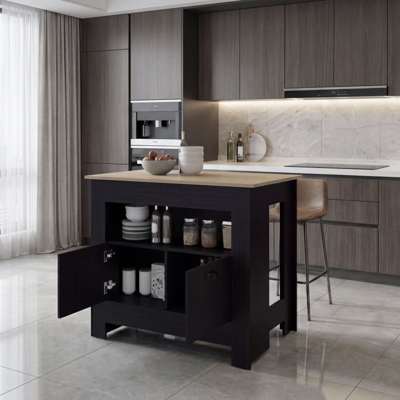 Kardel Wood Kitchen Island, Black