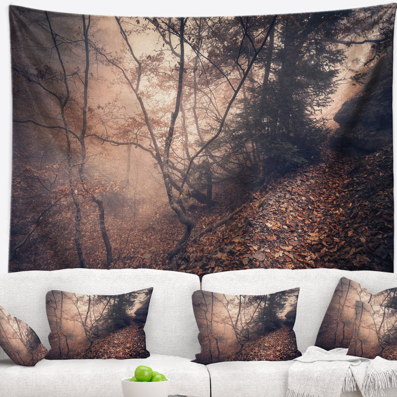 Tapisserie paysage de style rétro avec feuilles et arbres, H 50 po x l 60 po