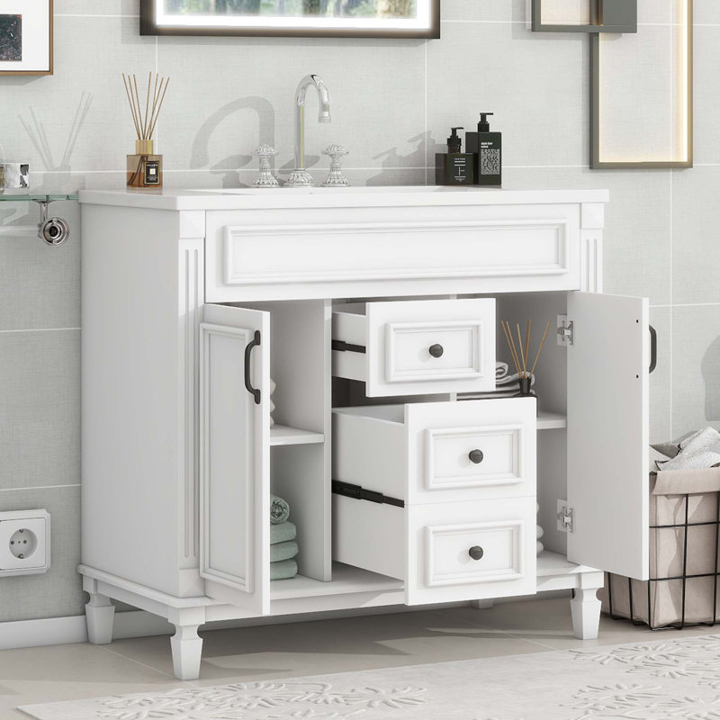 Meuble-lavabo moderne avec rangement supérieur et design élégant, Blanc