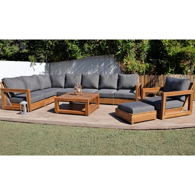 Teak 8 - Person Patio Conversation Set with Cushions