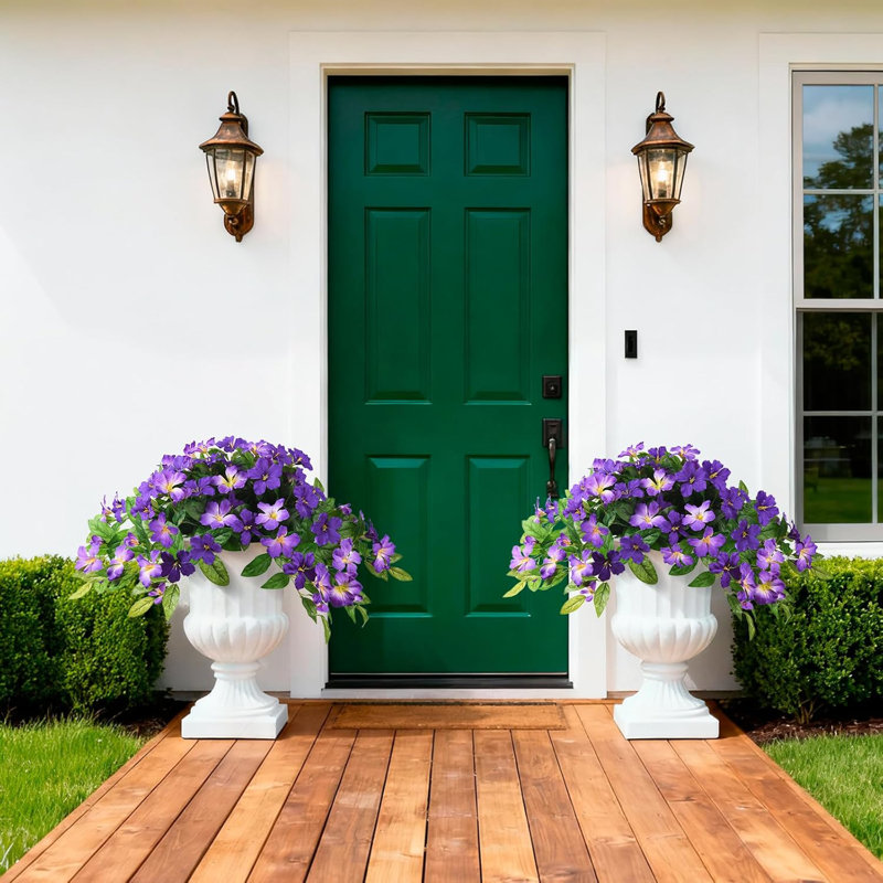 2 paquets de fleurs en soie artificielles réalistes résistantes aux rayons UV pour la décoration extérieure, le patio, le jardin, le porche et le style d'événement