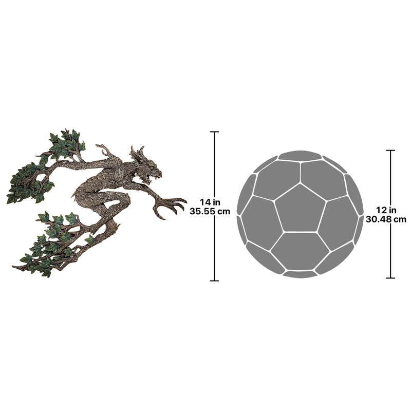 Hand-Painted Resin Tree Spirit Wall Sculpture in Dark Brown and Green