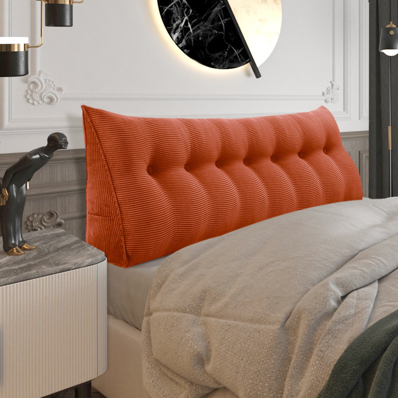 Sit-up Back Comfort 100% Cotton Corduroy Backrest Bed Back Support Headboard Wedge Reading Pillow Compression, Orange, King