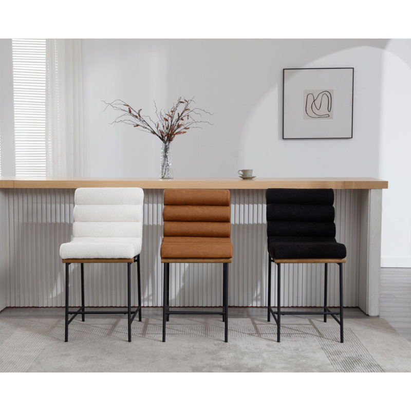 Roseau Upholstered 25'' Counter Stool with Metal Frame Chic Arm-less Counter Height Bar Stool for Coffee Bar/Kitchen Island