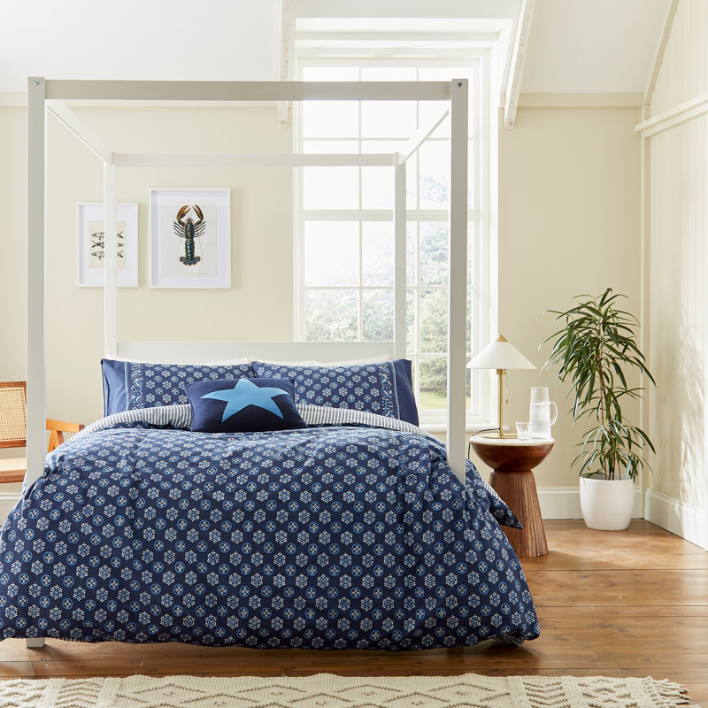 Tobay Cobalt Cotton Duvet Cover Set, Super King Duvet Cover + 2 Pillowcases