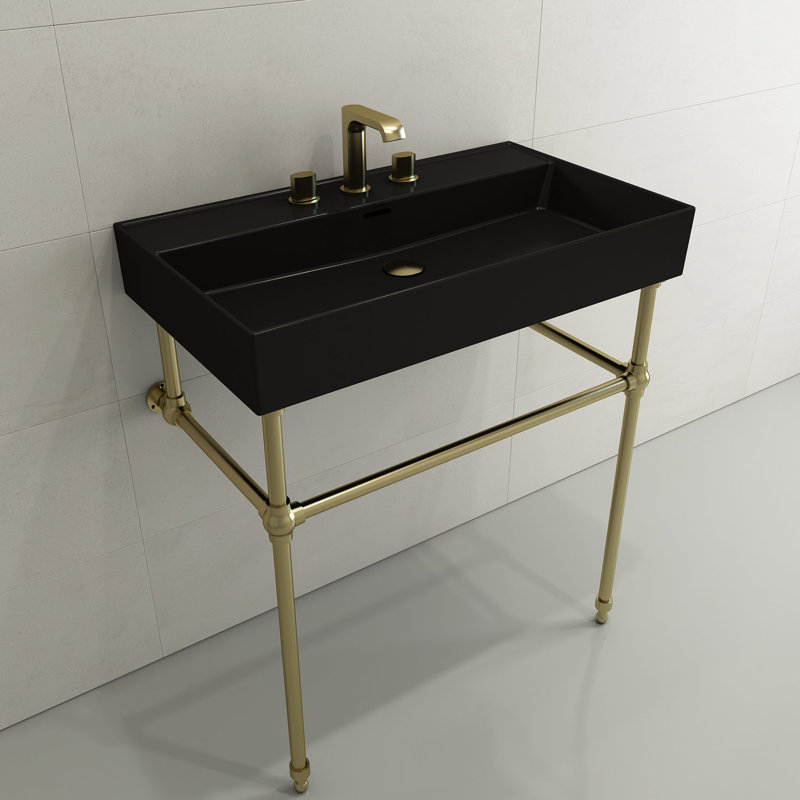 Milano 31.69'' L Bathroom Sink, Matte Black, 8" Widespread