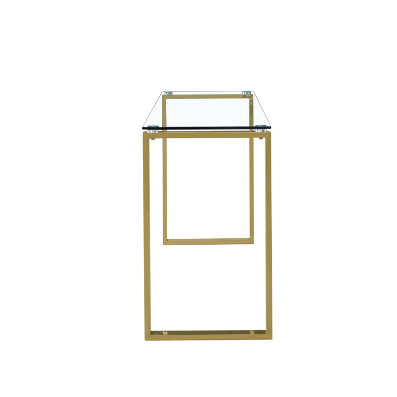 Console en verre Berlind, H 30 po x l 30 po x P 8 po, Doré
