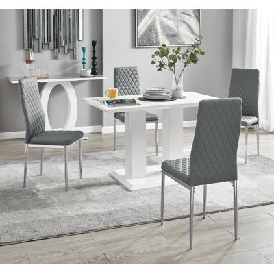 5-Piece Wood Dining Table Set with 4 Faux Leather Upholstered Chairs and Rectangular Table